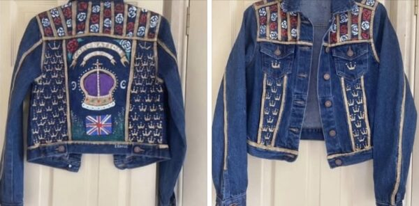 Painted Upcycled Denim Coronation Jacket (Medium)